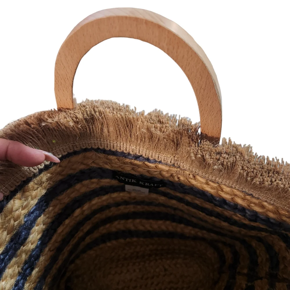 THE AMELIA JUTE BAG - BLUE STRIPE- BEACH BAG - Picture 2 of 8